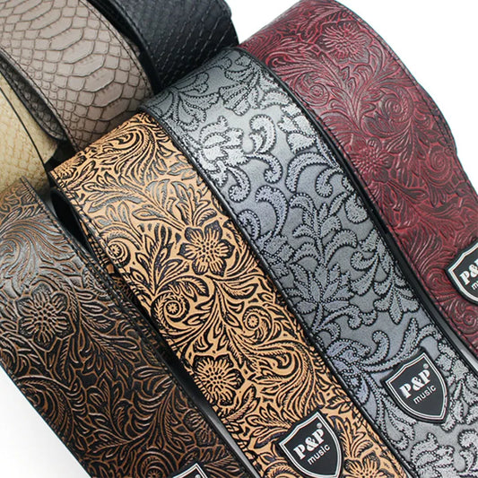 Soft Embroidered Leather Guitar Strap